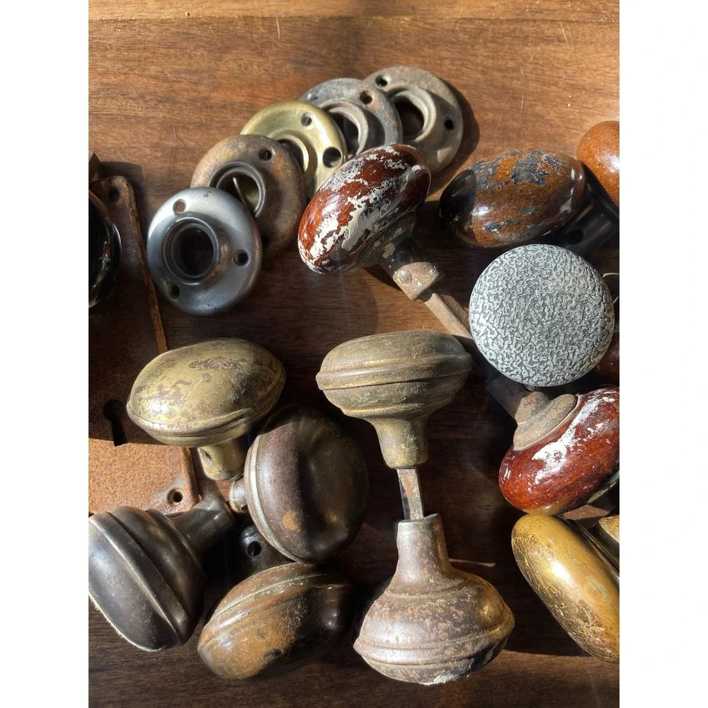23 Antique Vintage Door Knobs + 12 Parts Porcelain Brass Architectural Salvage